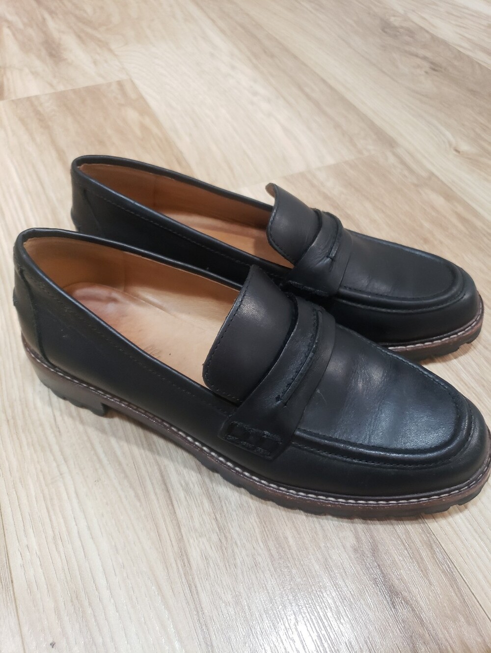Madewell Corinne Black Leather Loafers With Lug Sole Women 7